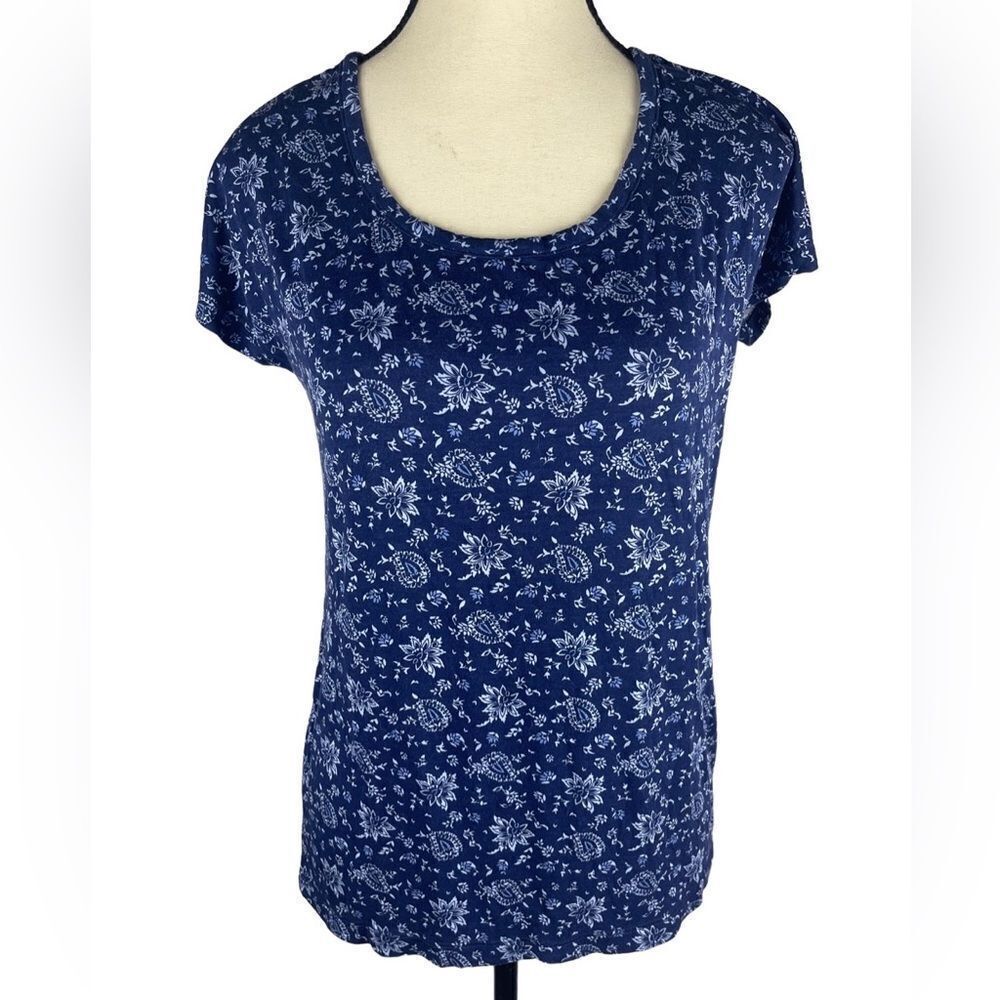 Old Navy Women’s Navy Blue Floral Short Sleeve Rayon Top MADE IN U.S.A Size : S